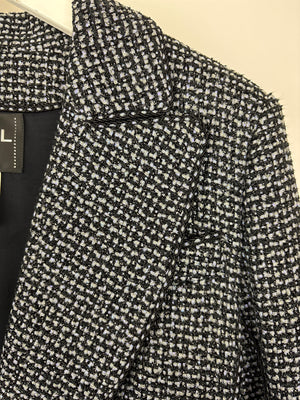 Chanel Black & Grey Metallic Tweed Curved Hem Jacket with Ruthenium CC Button Detail FR 36 (UK 8)