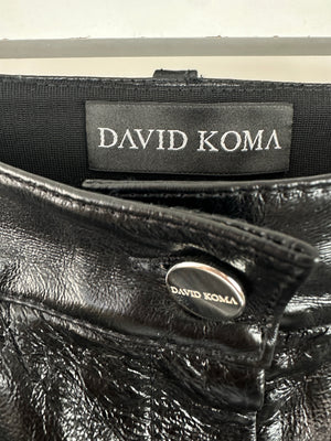 David Koma Black Coated Leather and Stretch Jersey Trousers Size UK 8