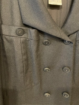 Chanel Charcoal Wool Trench Coat with CC Logo Buttons Detailing Size FR 42 (UK 14)