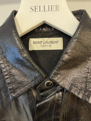 Saint Laurent Black Vinyl Longsleeve Shirt with Pocket Detail Size S (UK 8)