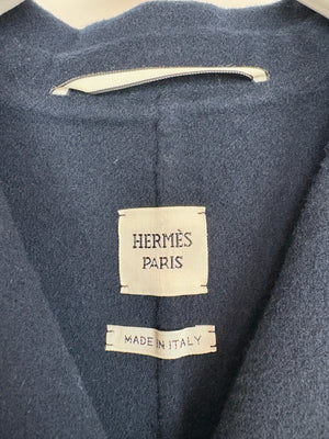 Hermès Black & Navy Cashmere Tailored Jacket With Enamel Buttons and Stitch Detail Size FR 36 (UK 8)