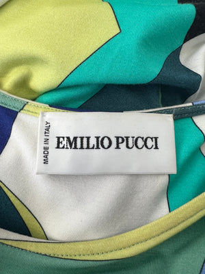 Emilio Pucci Blue, Green and Yellow Long Sleeve Mini Dress with Cut Out Detail IT 44 (UK 12)