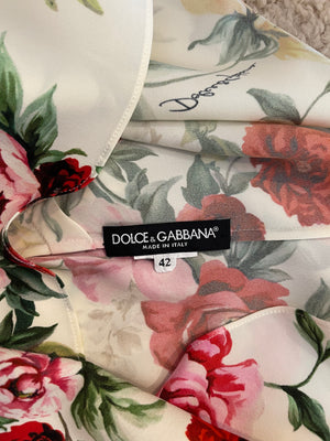 Dolce & Gabbana White and Multicolour Floral Silk Short-Sleeve Top Size IT 42 (UK 10) RRP £675