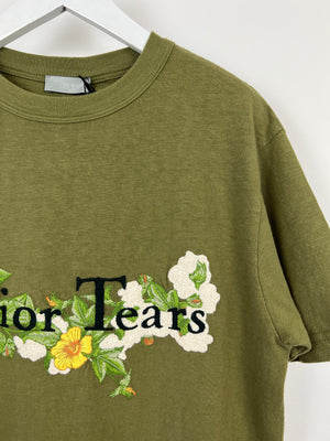 Christian Dior Menswear Khaki "Dior Tears" Embroidered T-Shirt Size XXS (UK 32)