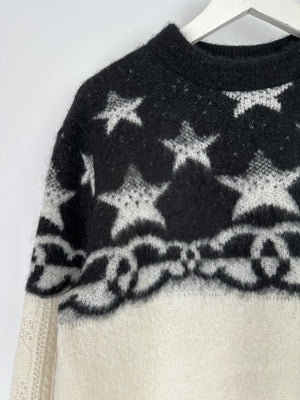 Chanel White and Black Cashmere Blend Jumper With Stars and CC Print Size FR 36 (UK 8) RRP £2440