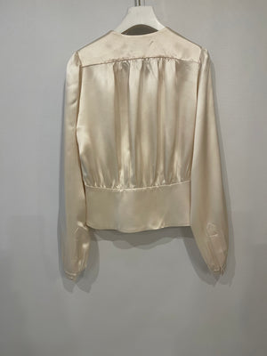 Saint Laurent Cream Silk Long Sleeve Blouse Size FR 42 (UK 14)