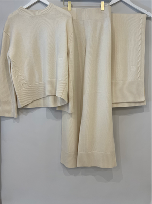 Camilla and Marc Cream Wool Trousers, Jumper and Scarf Set FR 36 (UK 8) RRP £1,150