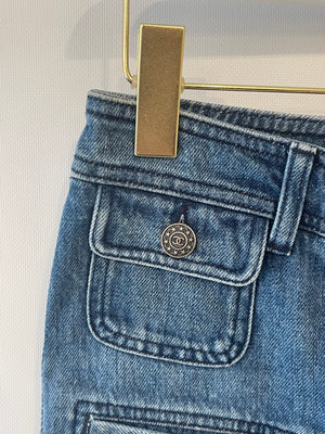 Chanel Blue Denim Mini Shorts with CC Logo Buttons Size FR 34 (UK 6)