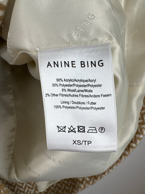 Anine Bing Beige, Off-White Fish Bone Double Breasted Blazer Size XS (UK 6)