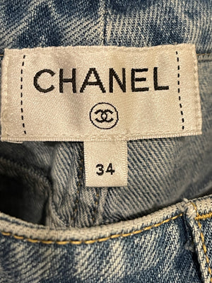 Chanel Blue Flared Jeans with Crystal CC Logo Detail Size FR 34 (UK 6)