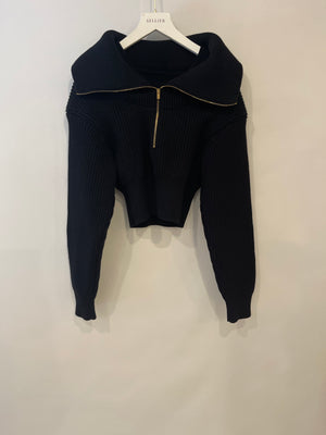 Jacquemus Black Cable Knit High Neck Zip Jumper with Vest Detail FR 34 (UK 6) RRP £650