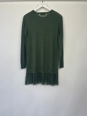 Valentino Green Cashmere Long Sleeve Dress with Tulle Hem Detail Size S IT 40 (UK 8)