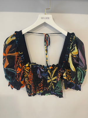 Charo Ruiz Black Multicoloured Floral Crop Top Size S (UK 8)