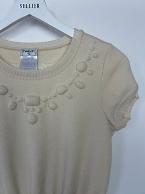 Chanel 07A Cream Peplem Wool Knit Top with Neckline Detail Size FR 38 (UK 10)