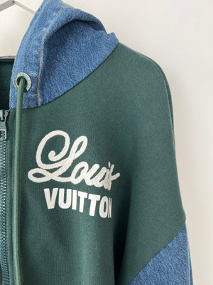 Louis Vuitton 2022 Green Hoody with Denim Detail Size FR 56-58 (UK XL)