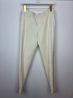 Saint Laurent Cream Suit Jacket and Trouser Set With Silk Lapel Detail Size FR 36 (UK 8)