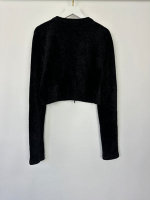 Alaia Black Cropped Zip Glitter Faux Fur Jumper Size FR 40 (UK 12)