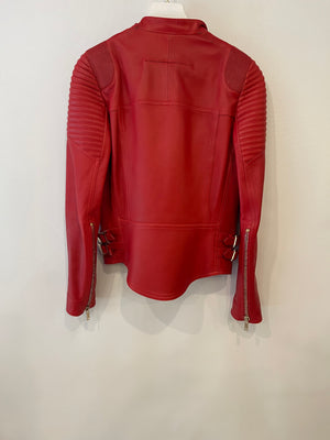 Givenchy Red Lambskin Leather Biker Jacket with Buckle Details Size FR 34 (UK 6)