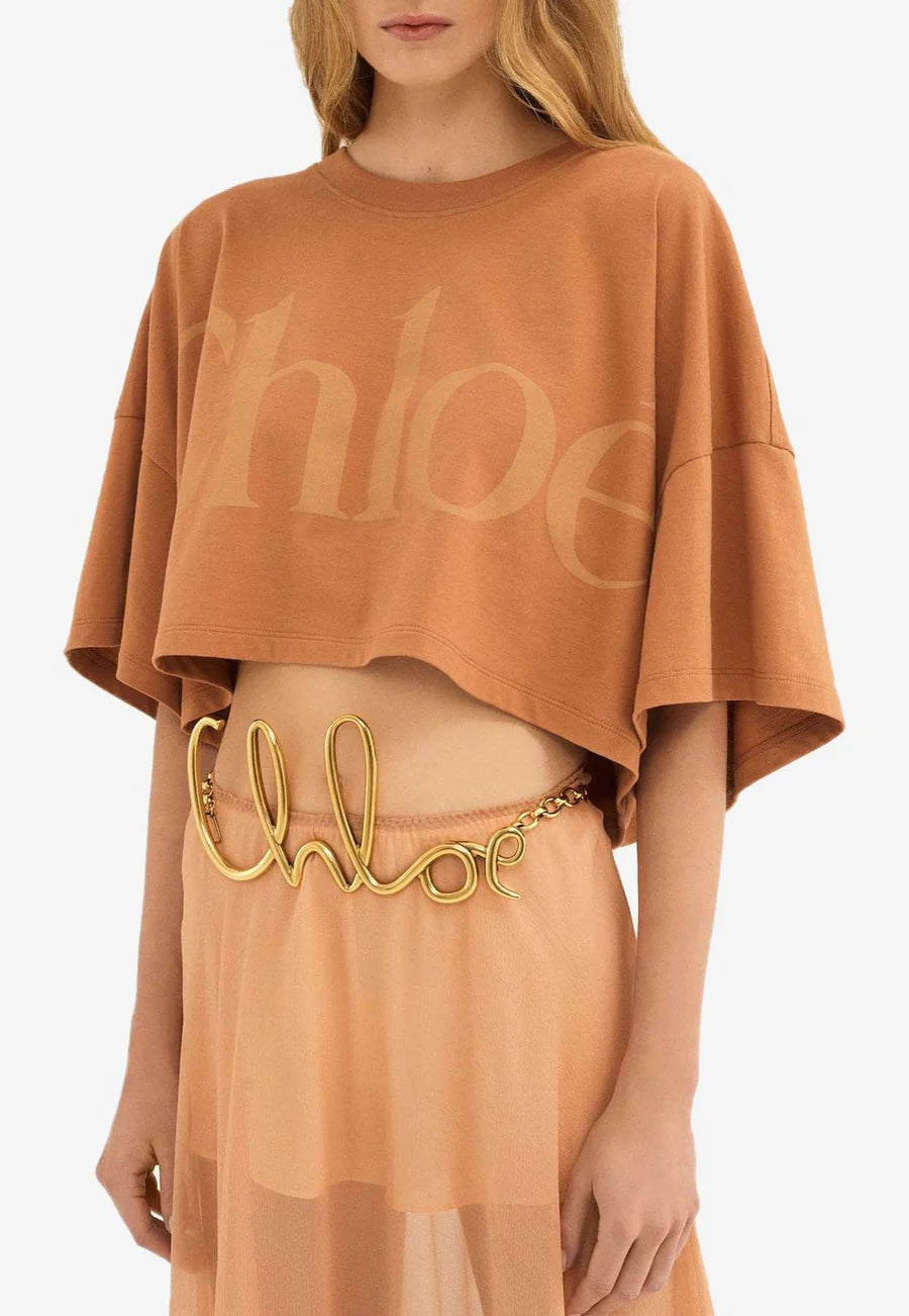 Chloe Burnt Orange Cropped Oversized T-Shirt with Logo Detail Size S (UK 8)