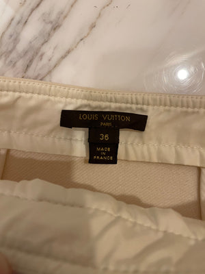 Louis Vuitton Cream Skirt with Navy White Wool Appliqué and Split Details Size FR 36 (UK 8)