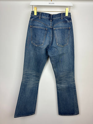 Celine Blue High-Waisted Flared Jeans with Gold Triomphe Waistband Detail Size 26 (UK 8)