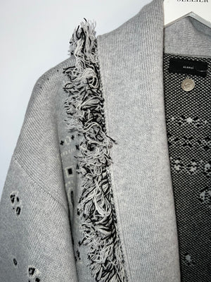 Alanui Grey Oversized Paisley Print Cardigan with Frayed Detail Size M (UK 10)