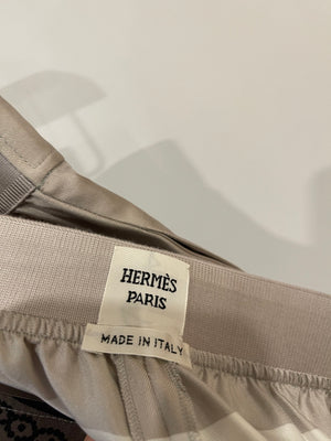 Hermès Grey Silk Wool Cardigan and Trousers Set with Printed Details Size FR 40 (UK 12)