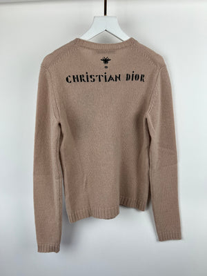 Christian Dior Dusky Pink Floral Embroidery Cashmere Jumper With Back Logo Detail Size FR 36 (UK 8)