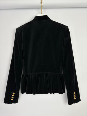 Celine Black Velvet Long Sleeve Jacket with Peplum Hem and Gold Buttons Size FR 34 (UK 6)