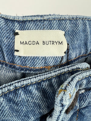 Magda Butrym Blue Denim Barrel Leg Jeans with Front Pleat Detail Size FR 34 (UK 6)