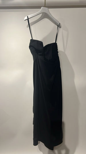 Mugler Black Asymmetrical Hem Corseted Strapless Dress With Tie Front Detail Size FR 38 (UK 10)