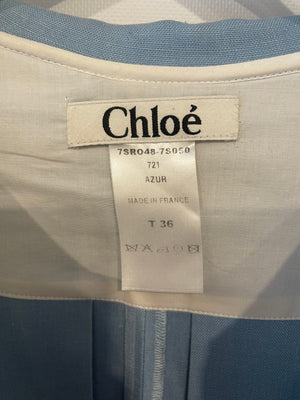 Chloé Light Blue Mini Dress with White Collar Detailing Size FR 36 (UK 8)