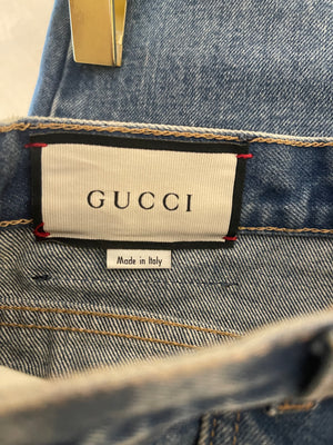 Gucci Blue Washed My Body My Choice Red Embroidered Straight Jeans Size 26 (UK 8)