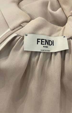 Fendi Beige and Brown Silk Long-Sleeve Graphic Blouse Top Size IT 42 (UK 10)