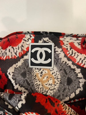 Chanel Black and Red Printed CC Logo Maxi Beach Dress Size FR 40 (UK 12)