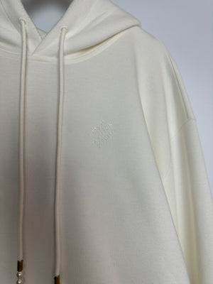 Louis Vuitton White Cotton Hoodie With Logo Embroidery and Pearl Detail Size XL RRP £1,040