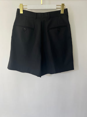 Celine Black Wool Longline Shorts with Silk Stripe Detail Size 36 (UK 8)