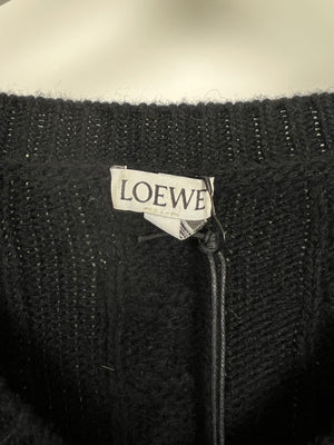 Loewe Black V-Neck Anagram Oversized Cable Knit Jumper Size S (UK 8)