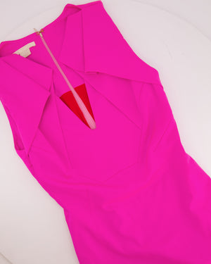 Antonio Berardi Hot Pink Sleeveless Midi Dress with Abstract Neck Detail Size IT 42 (UK 10)