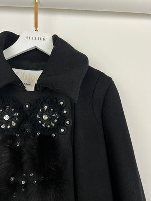 Chloe Black Double Breasted Coat with Embellished Embroidery Detail Size FR 38 (UK 10)