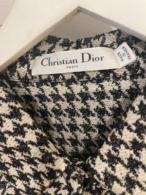 Christian Dior Black and White Houndstooth Short-Sleeve Midi Dress with Belt Size FR 42 (UK 14)