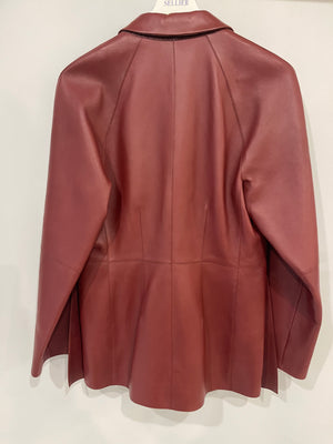 Hermès Burgundy Longline Lambskin Leather Blazer Jacket FR 42 (UK 14)