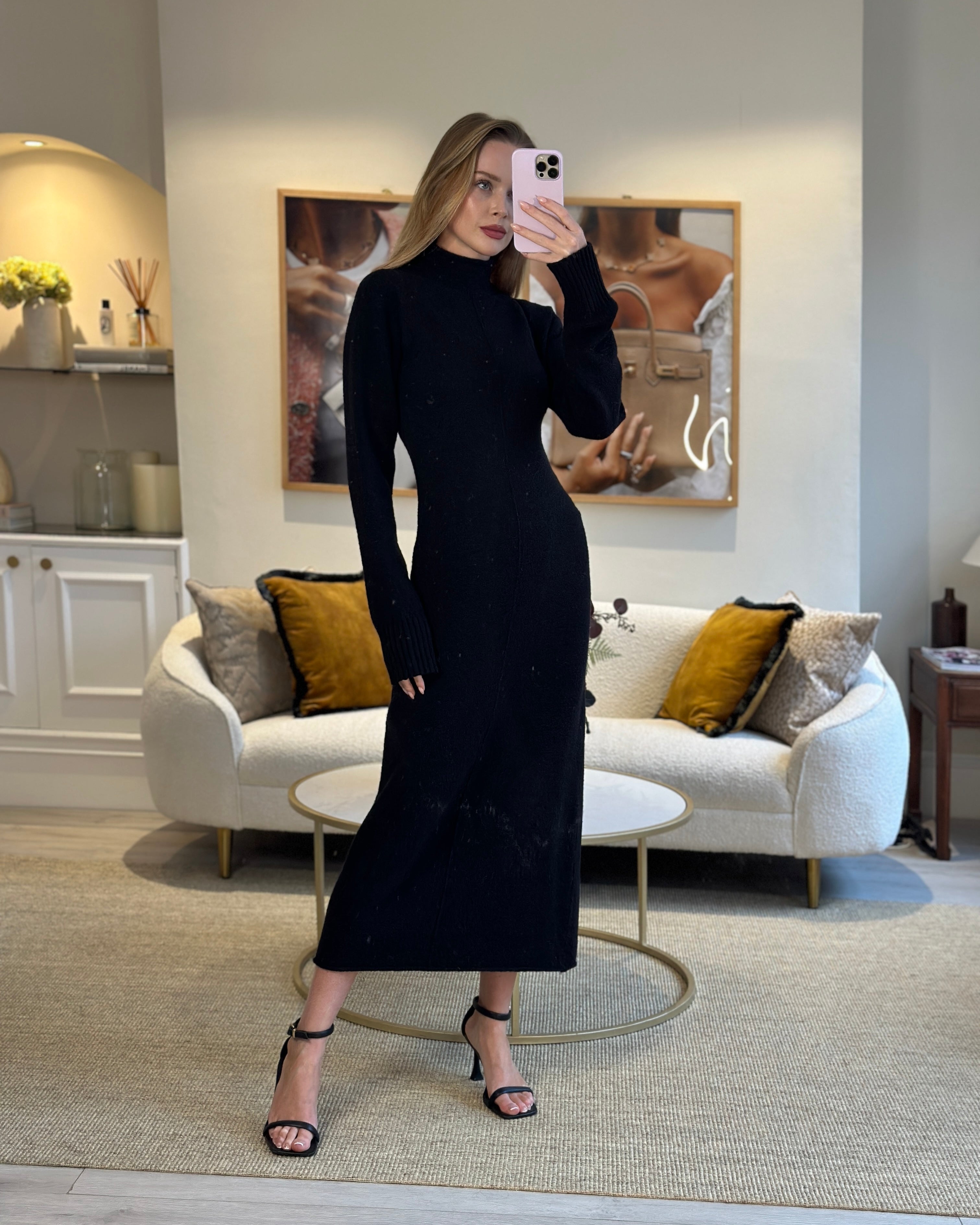 Black wool maxi store dress