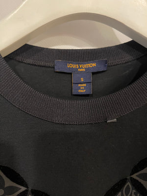 Louis Vuitton Black T-Shirt with Velvet Appliqué and Logo Details Size S (UK 8)