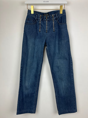 Chanel Vintage 01/A Washed Blue Denim 3 Zip Jeans Size FR 38 (UK 10)