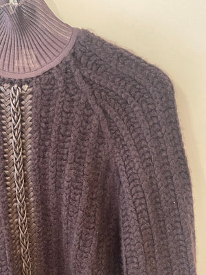 Hermès Brown Cashmere Knit Jumper with Lambskin Leather Braided Details Size FR 34 (UK 6)