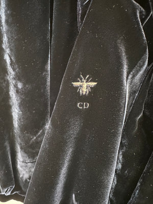 Christian Dior Navy Velvet Hooded Oversized Jumper with Tie Waist Detail Size FR 36 (UK 8)