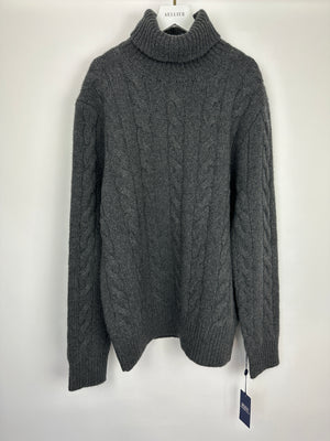 Polo By Ralph Lauren Menswear Charcoal Grey Turtle Neck Knit Jumper Size L (UK 42)