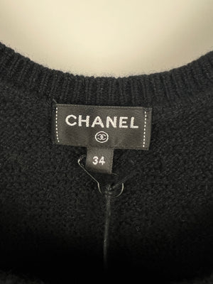 Chanel 23B Black Cashmere Knit Tank Top with Gold Chain and Logo Detail Size FR 34 (UK 6) RRP £2150