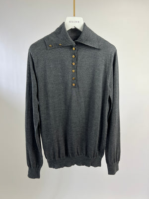 Louis Vuitton Grey Fine Knit Long Sleeve Jumper with Gold Logo